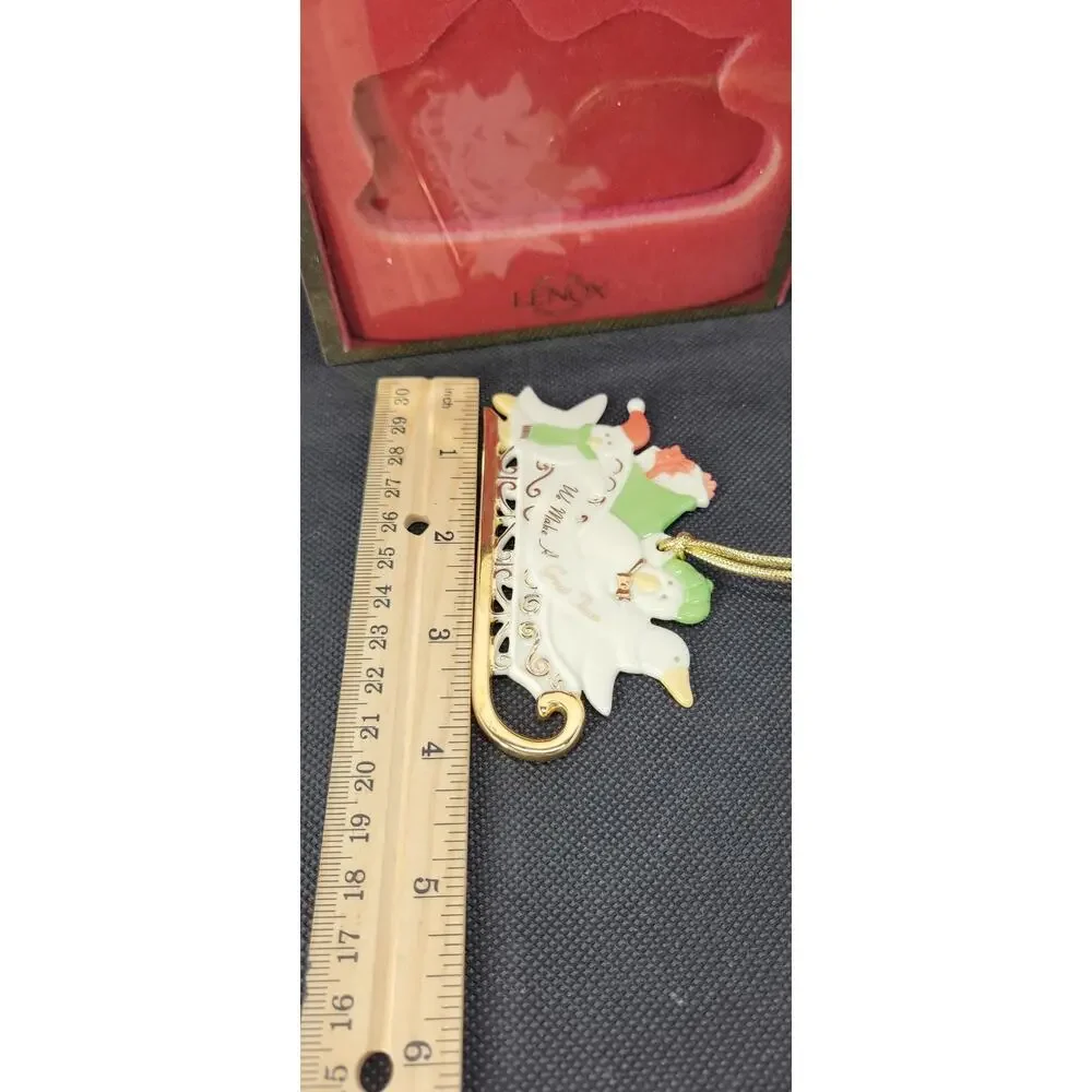 Lenox Porcelain Sleigh Snowman Holiday Christmas Hanging Ornament w/ Box